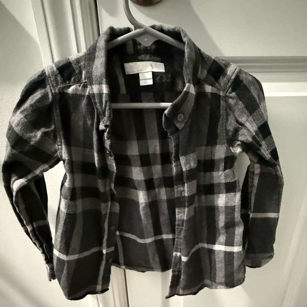 Burberry Children’s Black and Gray Plaid Kids Button-Up Shirt Size 2